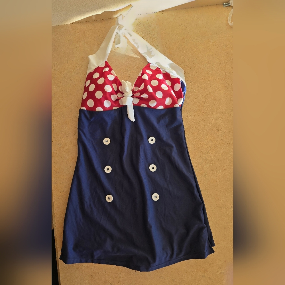 Unique Vintage Women's Halter Polka Dot One Piece Swimsuit, Size M